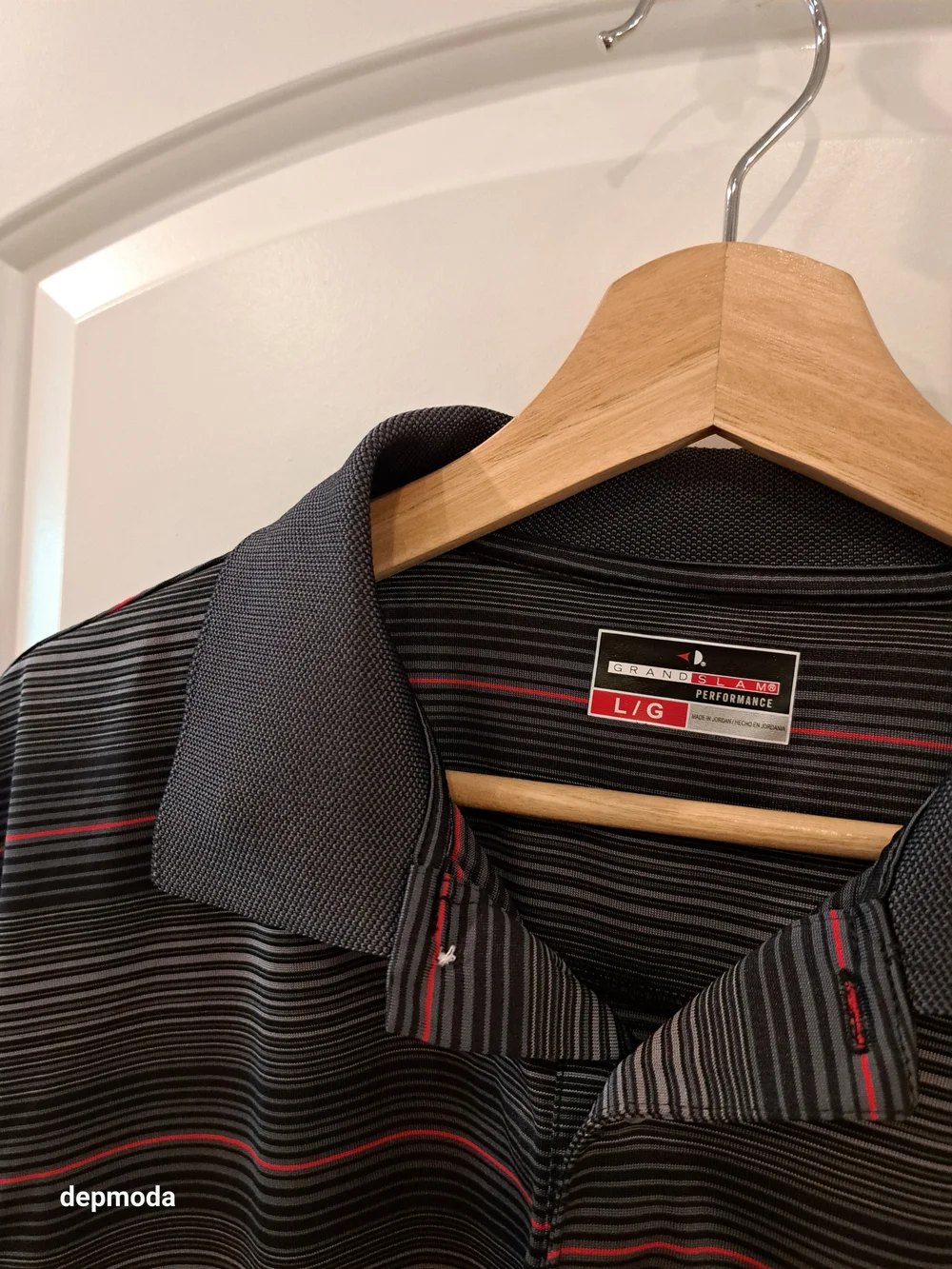 Grand Slam Men's Black Polo with Red Stripe Accents Size L